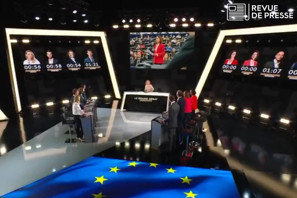 Le dernier débat des élections européennes en France rassemblait les huit principales têtes de liste sur France 2 - Crédits : capture d'écran du débat